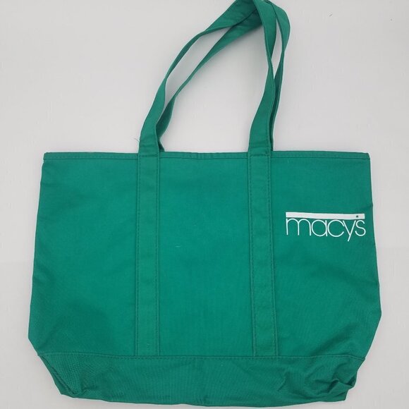 Vintage Macys Teal Green Shopping Bag Tote Shopper - Picture 2 of 8
